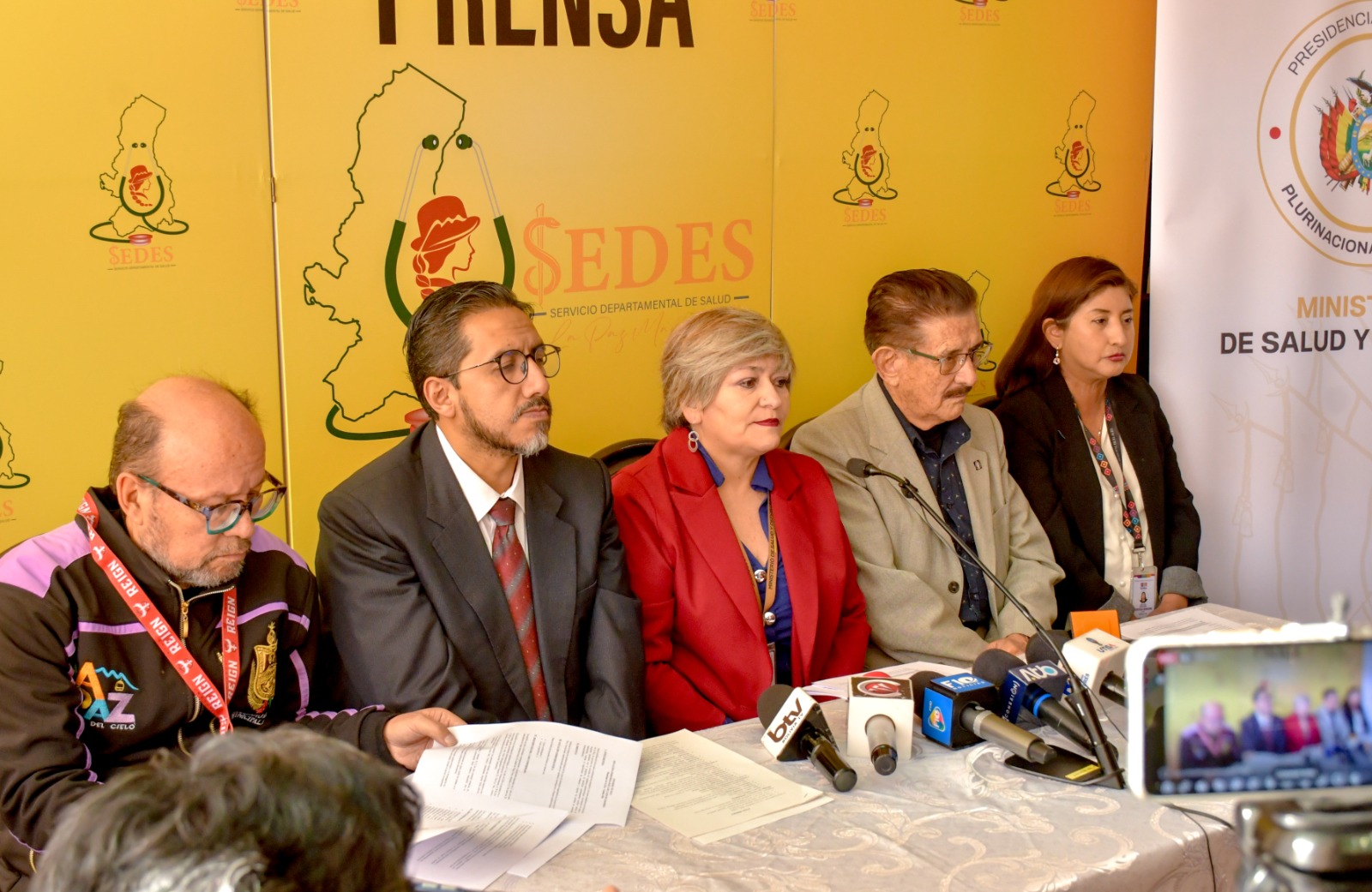 Conferencia de prensa sobre primer caso importado de sarampión. Foto: Ministerio de Salud y Deportes.