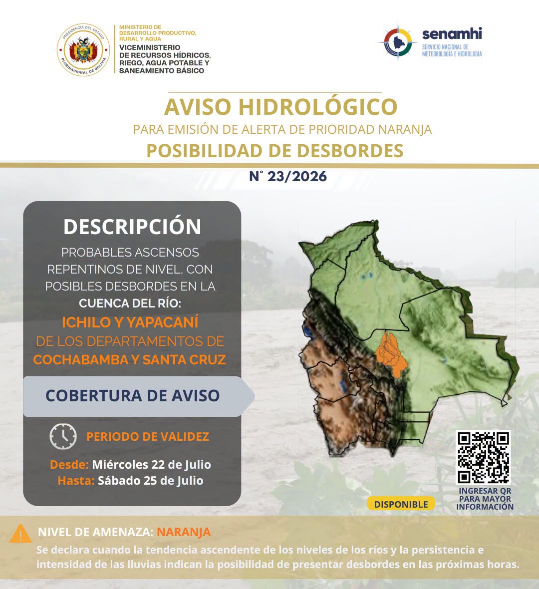 Alerta naranja emitida por el Senamhi.