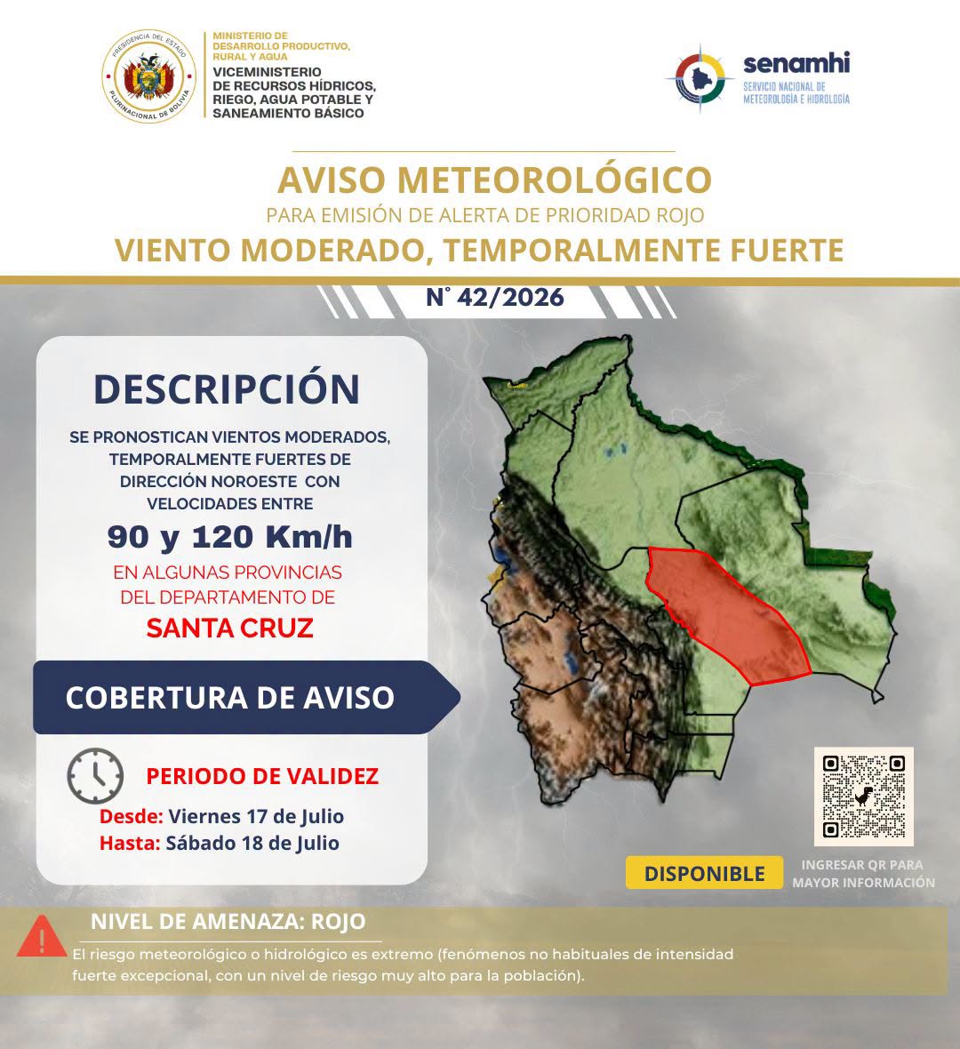 Alerta metereológica roja emitida por el Senamhi.