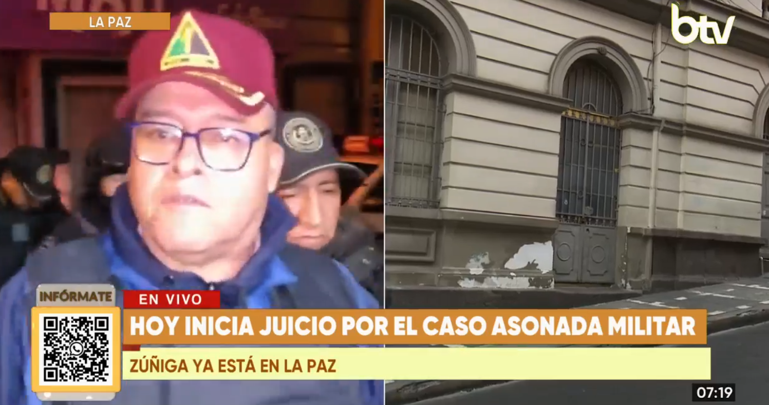 Excomandante del Ejército, Juan José Zúñiga, a su llegada al Juzgado en la ciudad de La Paz. Foto: Captura Bolivia Tv.