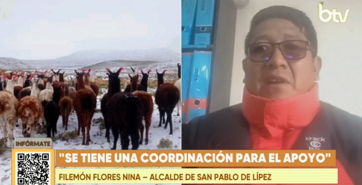 El alcalde de San Pablo de Lípez, Filemón Flores, en contacto con Bolivia Tv. Imagen: Captura.