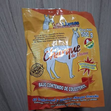 Envase del charque de llama producido en Bolivia, Foto: Redes sociales.
