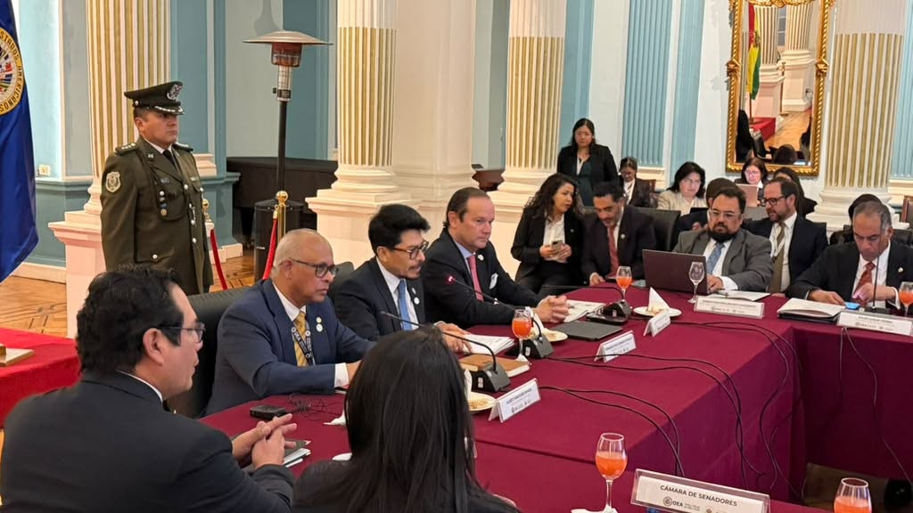 La misión de alto nivel de la OEA reunida con autoridades en Bolivia. Foto: OEA