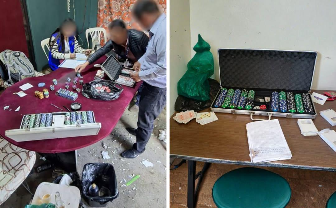 Durante el operativo se decomisó una mesa de póker y tres maletines con fichas y naipes utilizados para las actividades de juego.