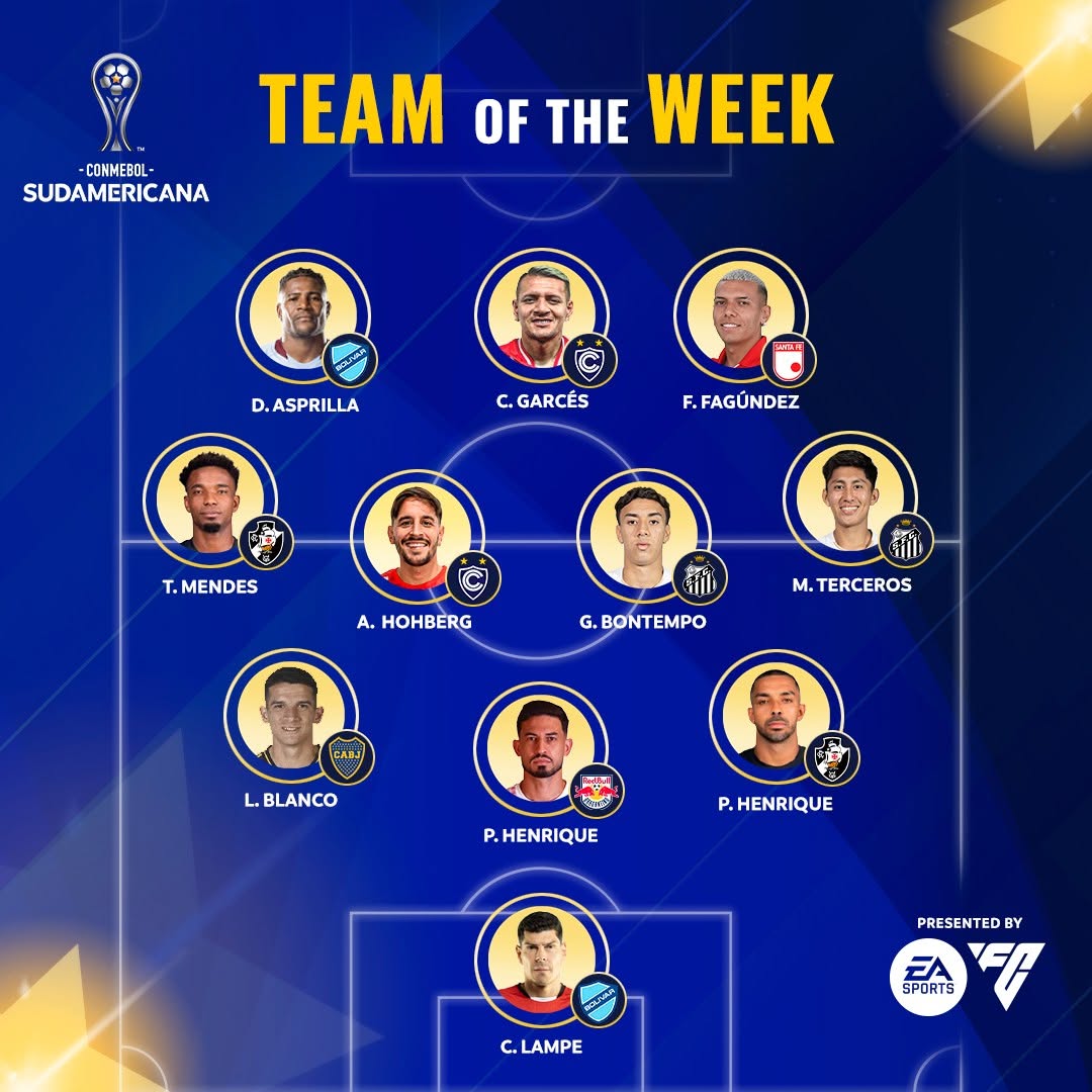 El onceno ideal de la semana fue publicado por la Conmebol Sudamericana.