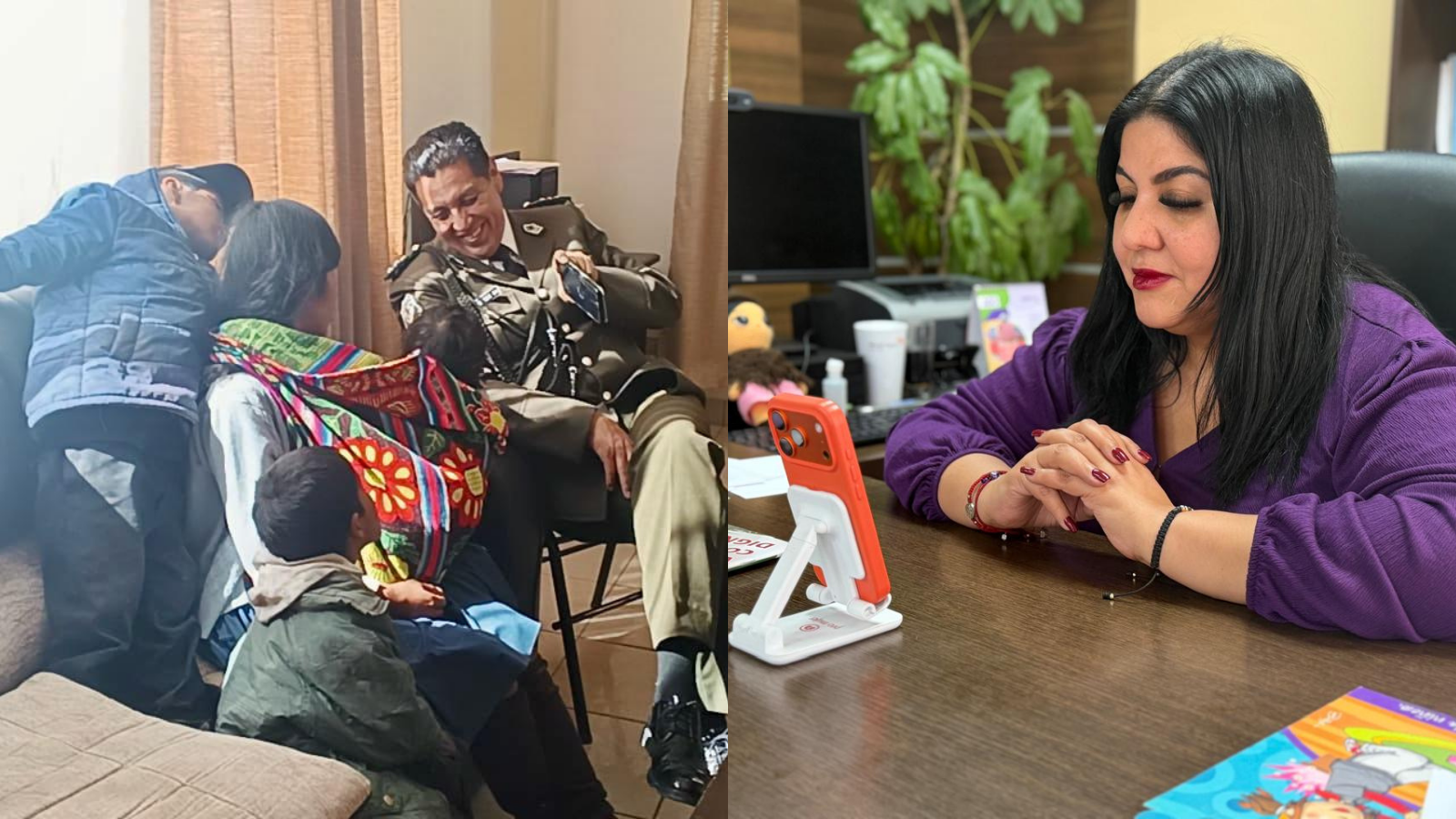 La viceministra Jessica Echeverría se comunica con mujer víctima de violencia tras lograr recuperar a sus hijos. Fotos: VIODyD.