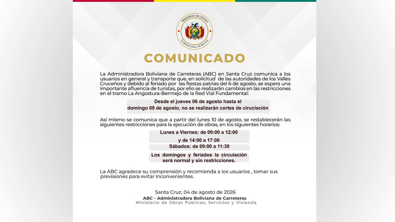 Comunicado de la ABC.