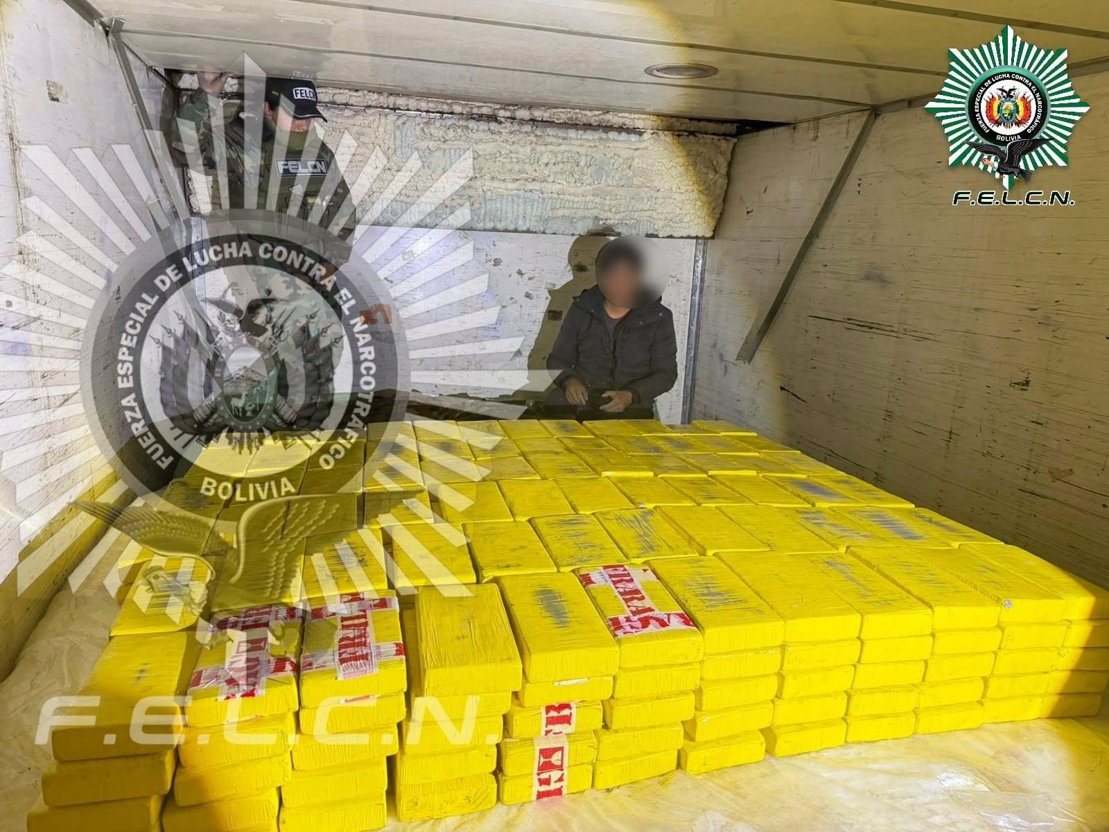 Cocaina hallada al interior de un vehículo tipo frigorífico. Fotos: Felcn.