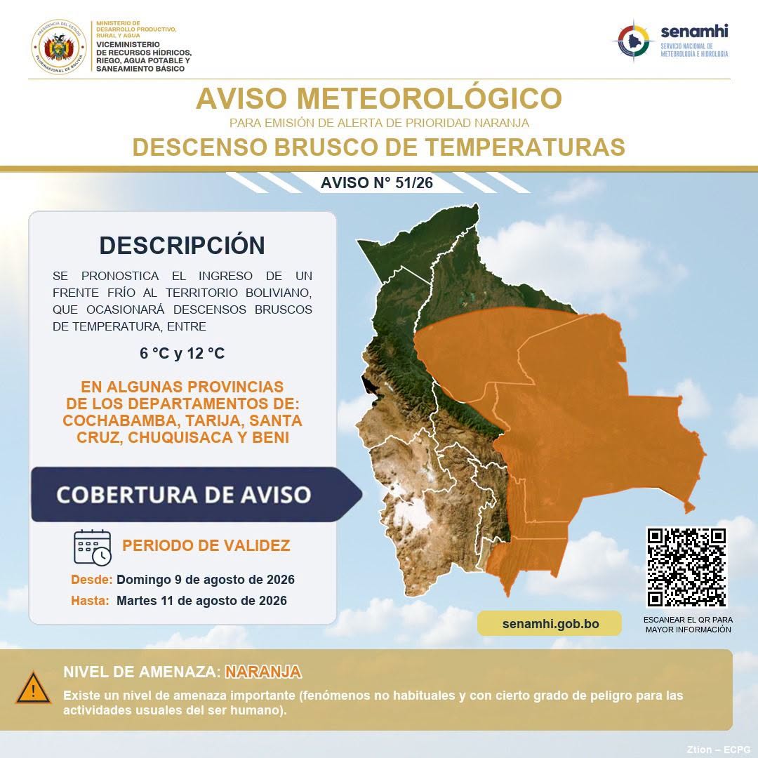 Aviso metereológico emitido por el Senamhi.