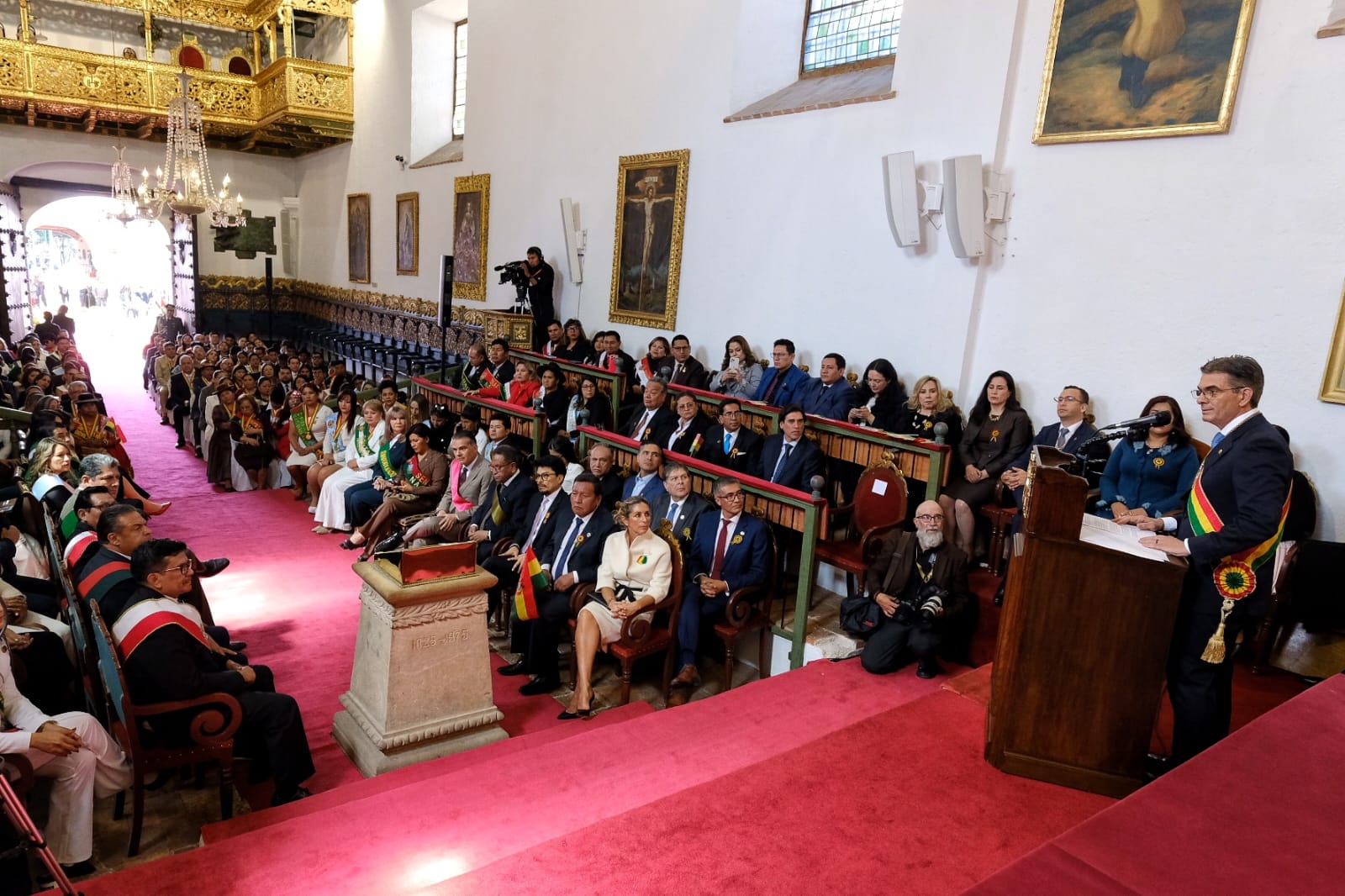 Presidente Rodrigo Paz durante su discurso presidencial por el aniversario patrio. Foto: Oficina del Presidente.