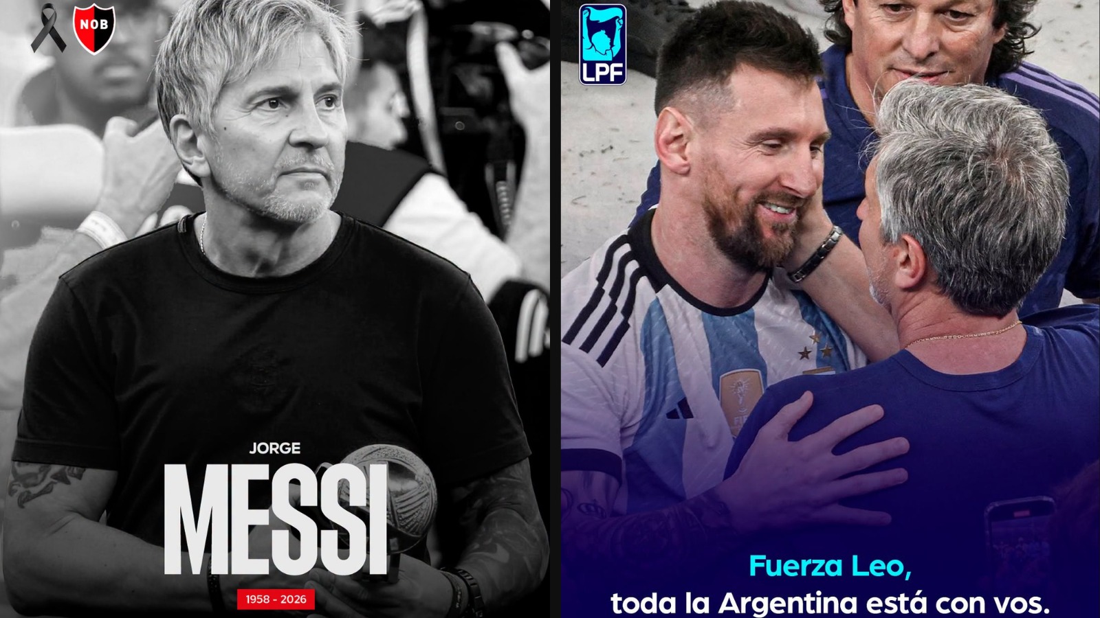 Posteos emitidos por la muerte de Jorge Messi. Fotos: Club Atlético Newell’s Old Boys y la Liga Profesional de Fútbol de la AFA.