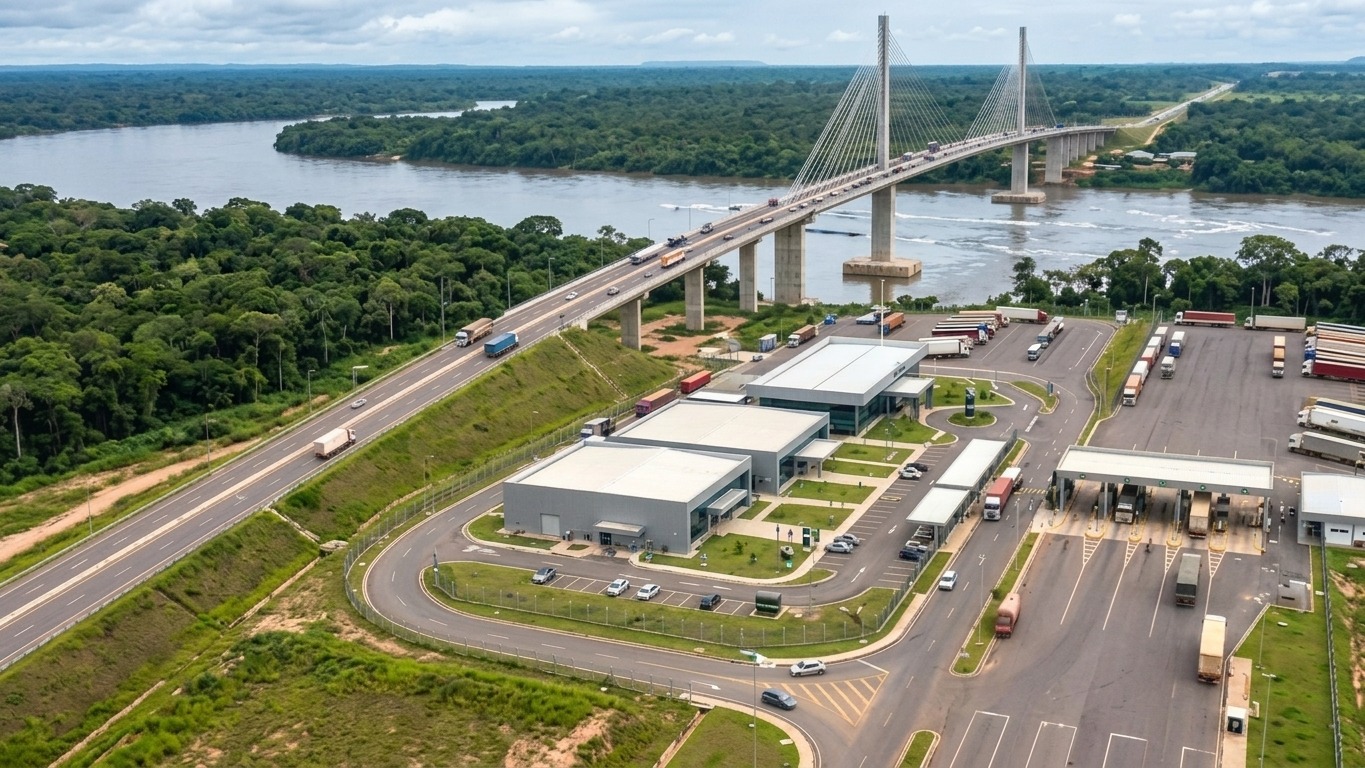 El puente entre Guayaramerín (Bolivia) y Guajará–Mirim (Brasil) abarca 1,2 km de extensión. Foto: Min Obras, Servicios y Vivienda.