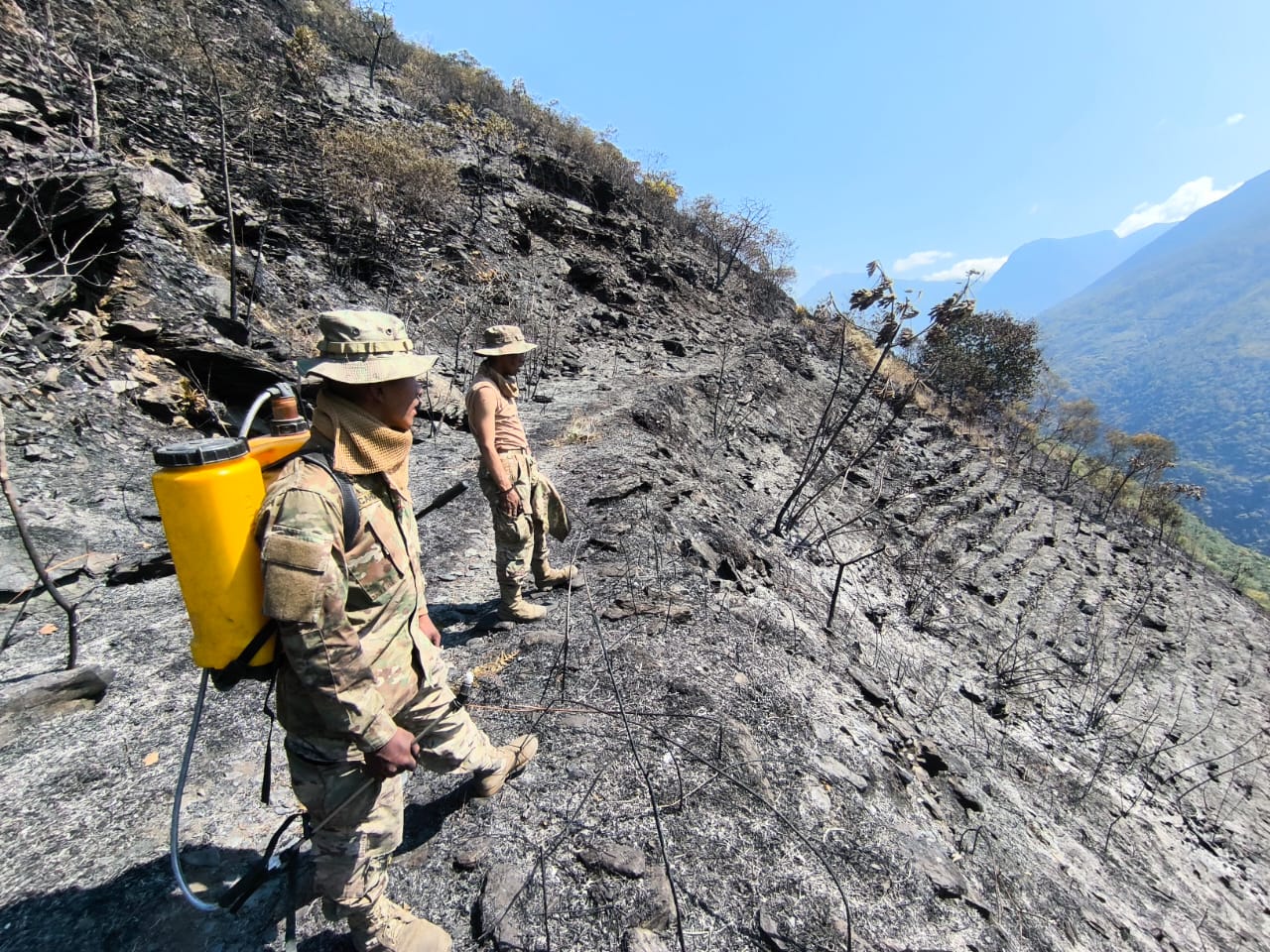 Incendio controlado en Yanacachi. Fotos: Ministerio de Defensa.