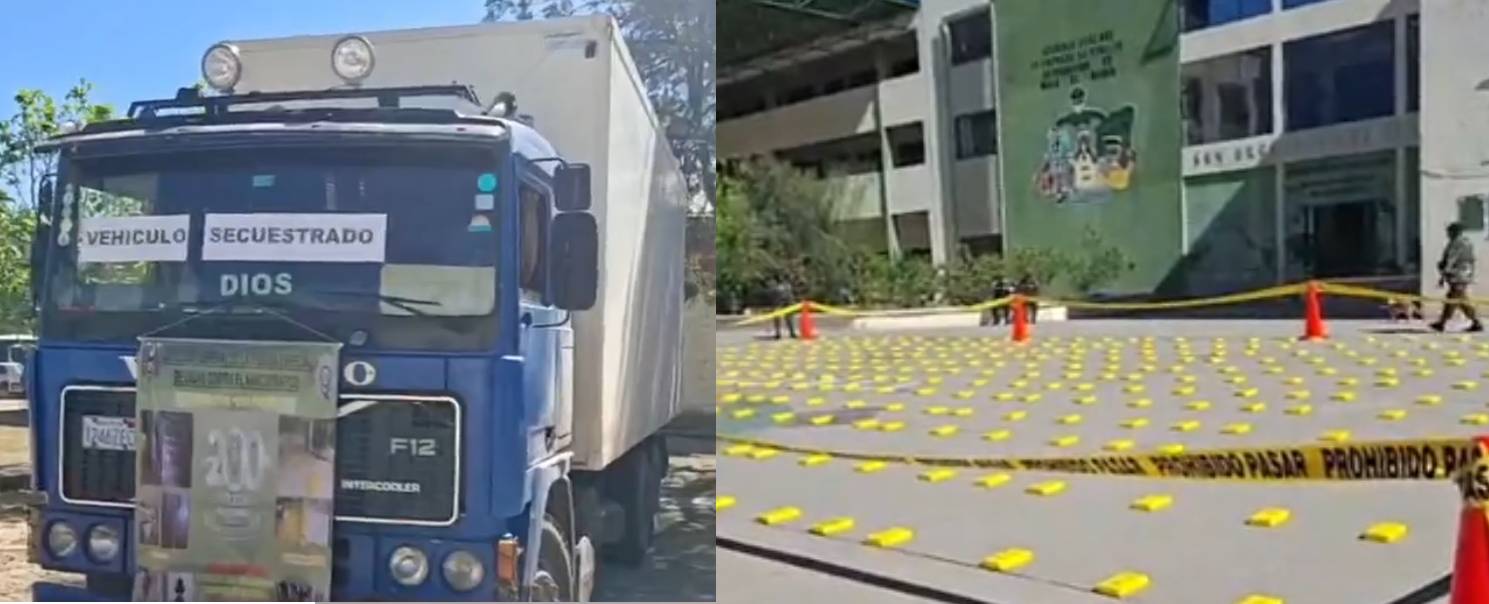 El camión junto a la droga secuestrada. Foto: captura video