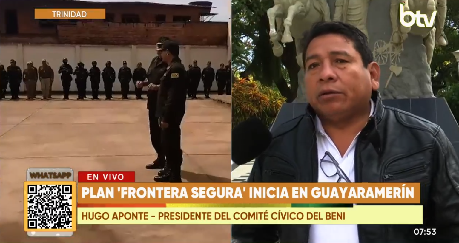 Presidente del Comité Cívico de Beni, Hugo Aponte, en entrevista con Bolivia Tv. Foto: Captura.