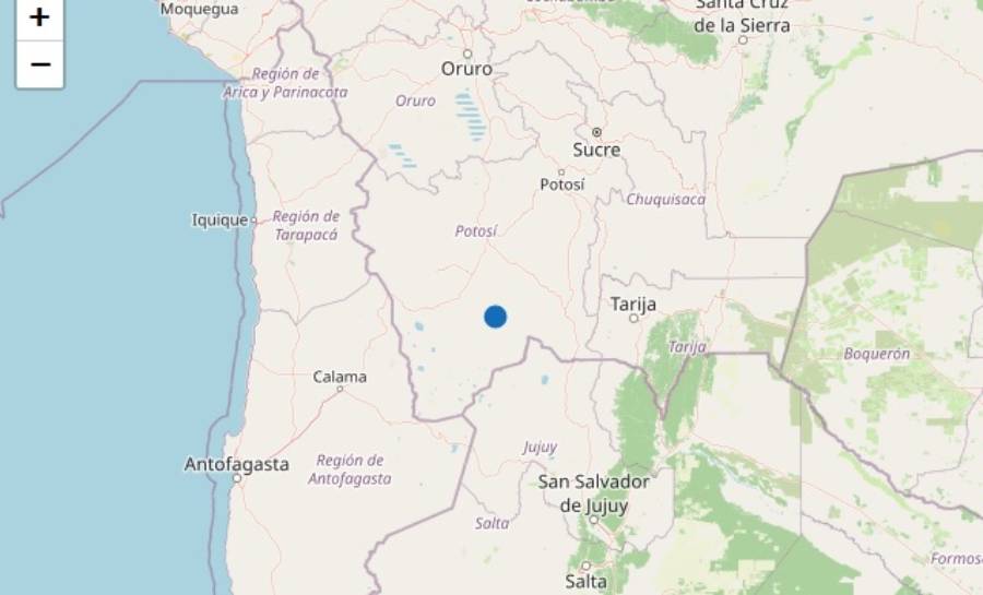 Mapa del lugar donde se registró el sismo en Potosí.