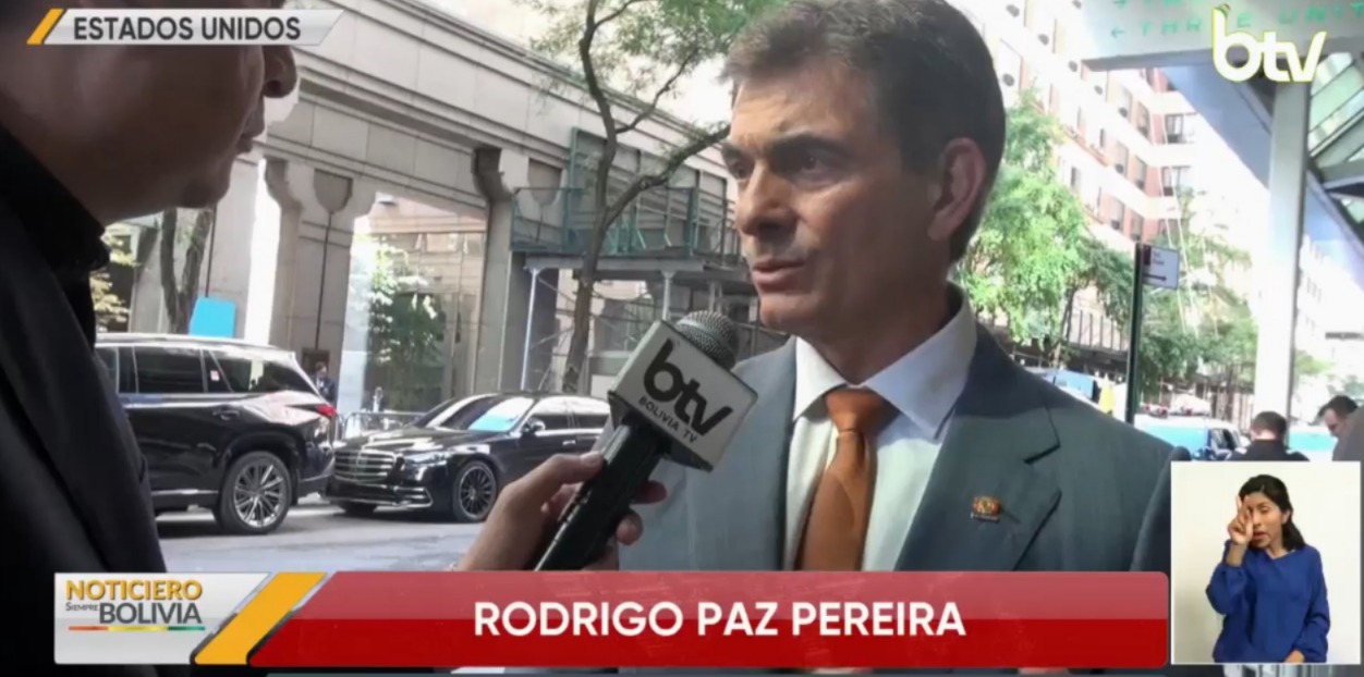 El presidente Rodrigo Paz en Estados Unidos. Imagen: Captura Bolivia Tv.