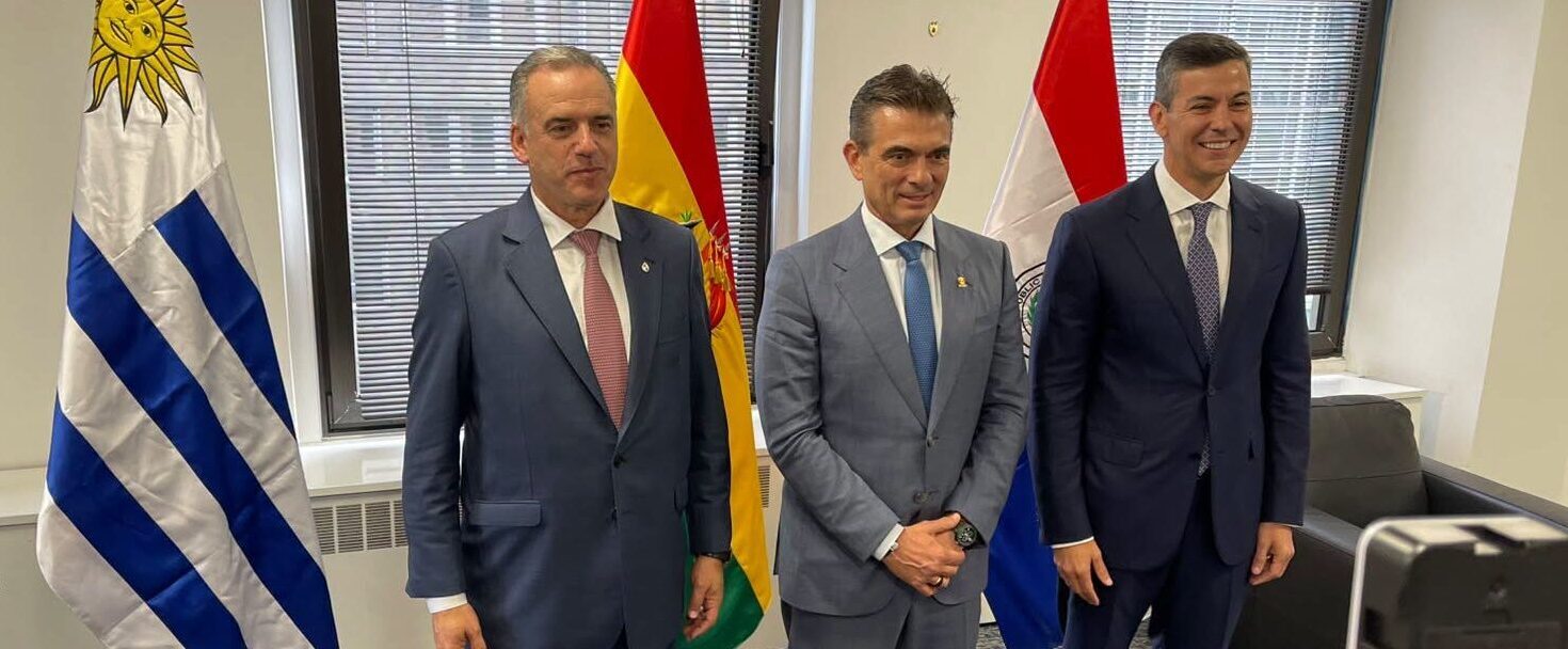 Los presidente de Uruguay, Bolivia y Paraguay, respectivamente, en Nueva York. Foto: Bolivia Tv.