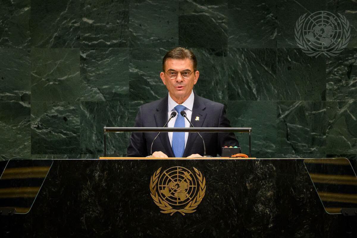 El presidente Rodrigo Paz durante su intervención en la Asamblea de la ONU, en Nueva York.