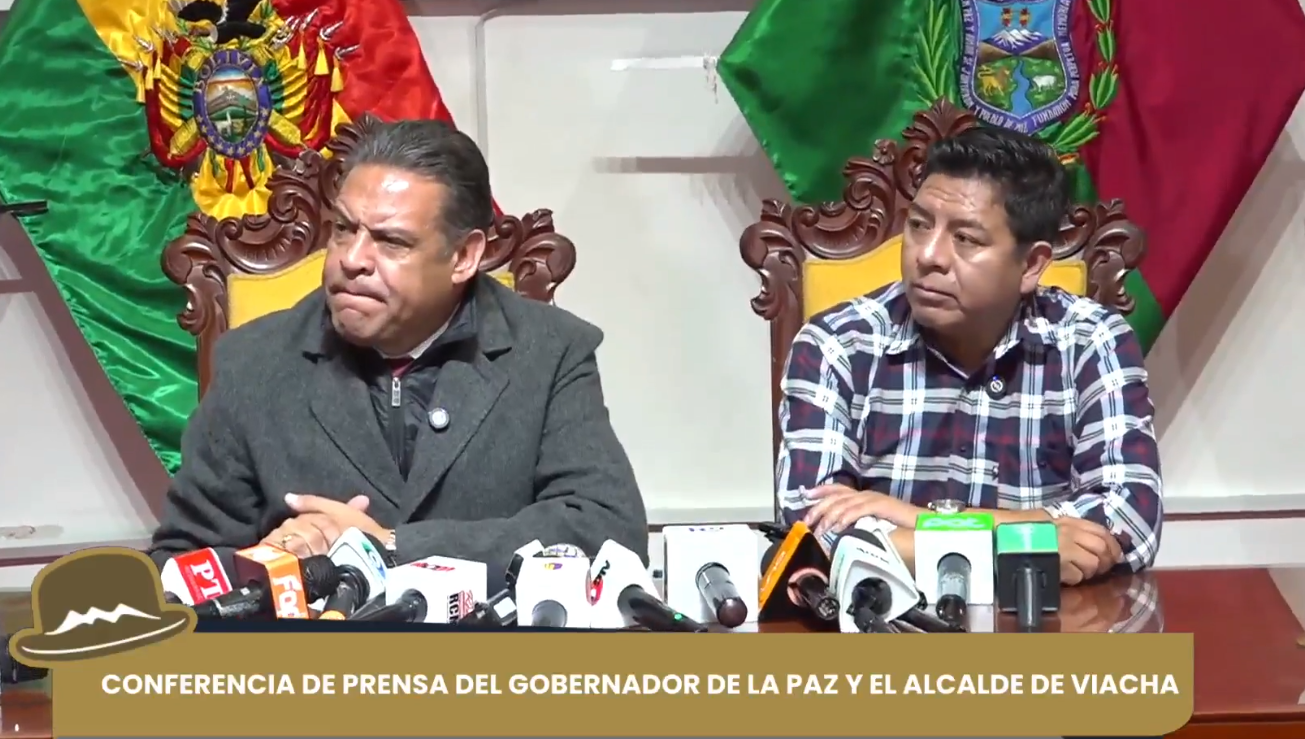 Conferencia de prensa brinda por la Gobernación de La Paz y la Alcaldía de Viacha. Foto: Captura Gobernación La Paz.
