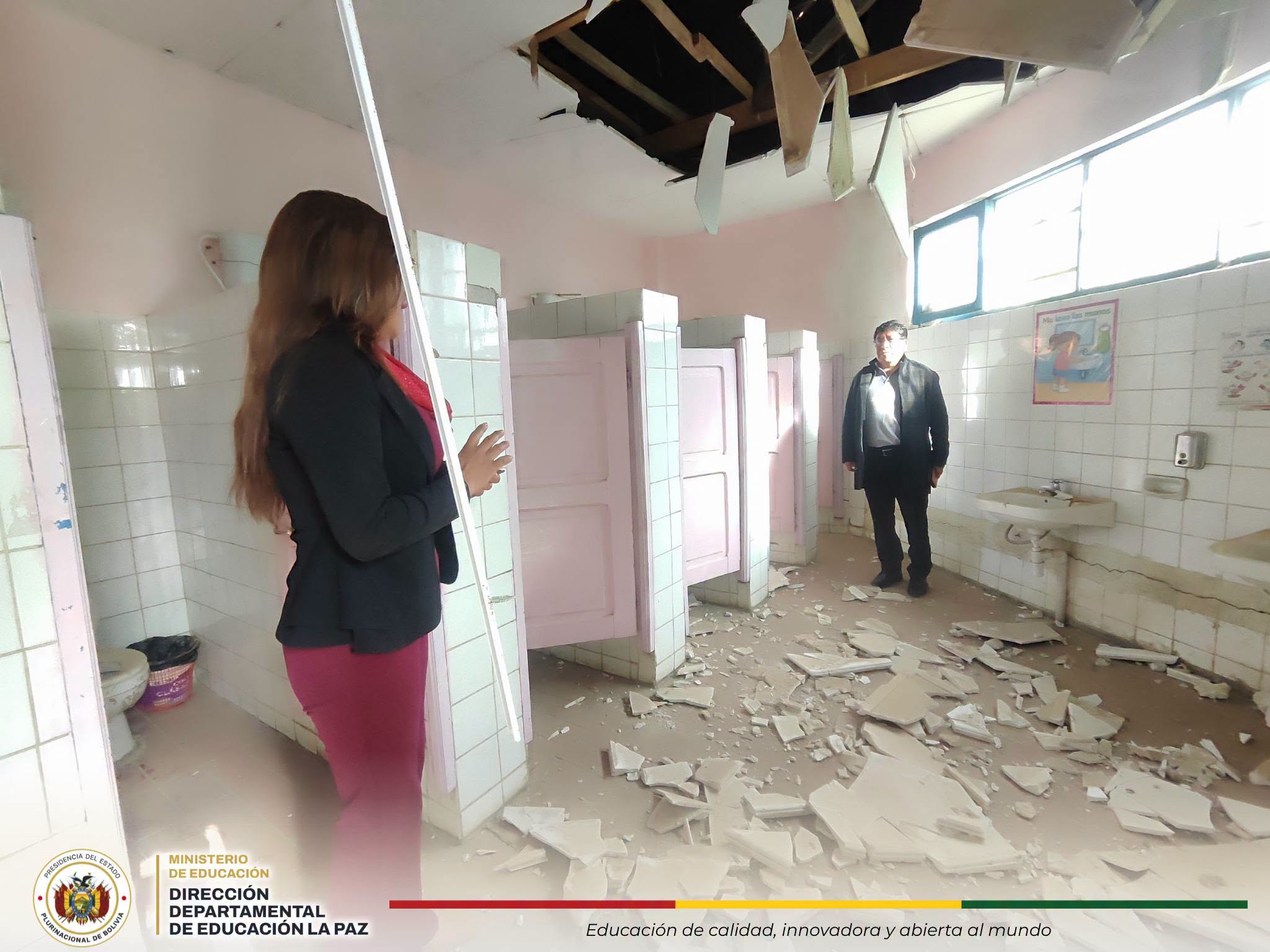 Evaluación de daños en infraestructuras de unidades educativas en Viacha. Fotos: DDE La Paz.