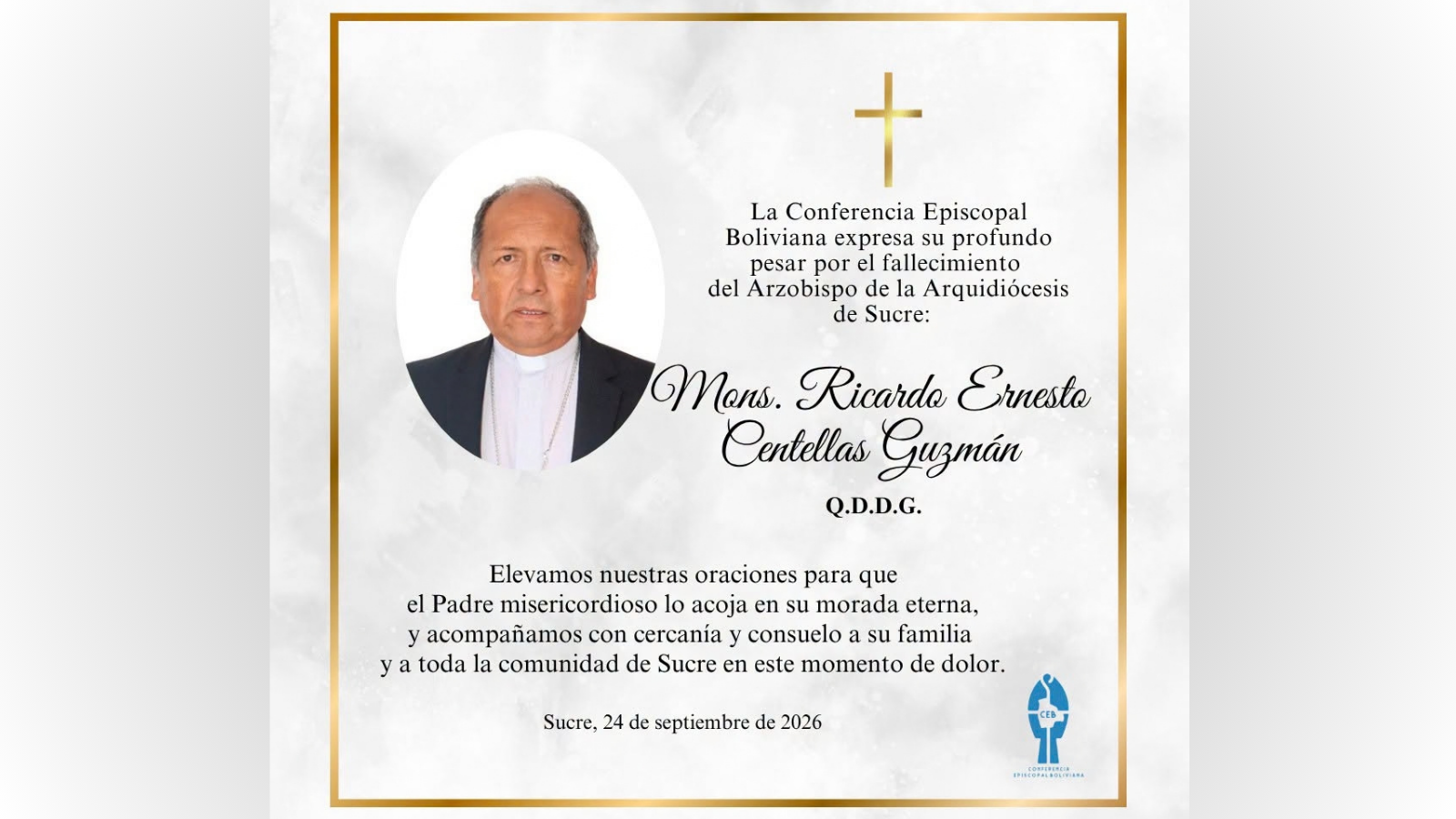Necrológico emitido por la Conferencia Episcopal Boliviana.