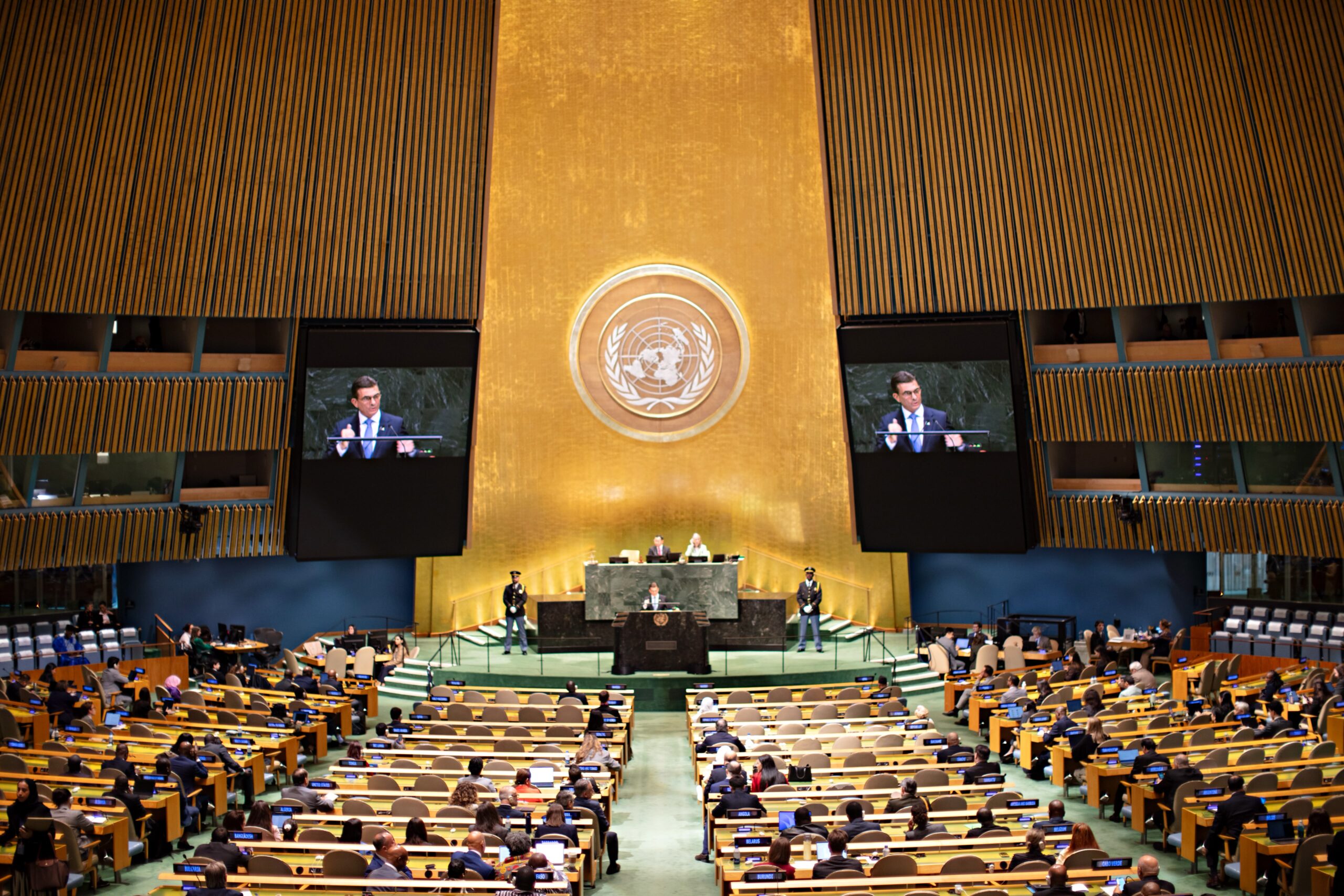 El presidente Rodrigo Paz durante su intervención en la Asamblea de la ONU, en Nueva York. Foto: Oficina del Presidente.