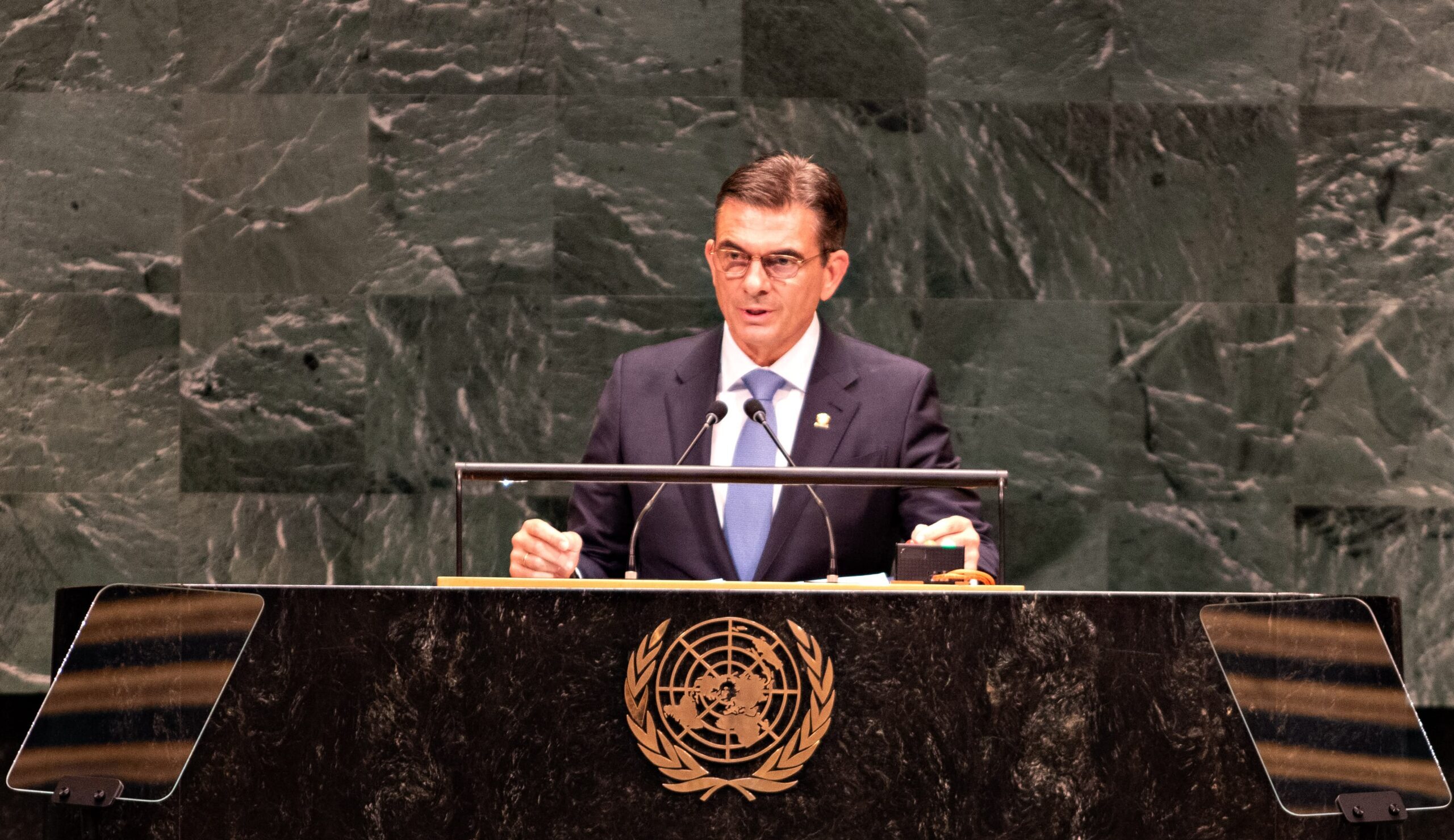 Presidente Rodrigo Paz en su intervención en la Asamblea General de las Naciones Unidas. Foto: Oficina de la Presidencia.