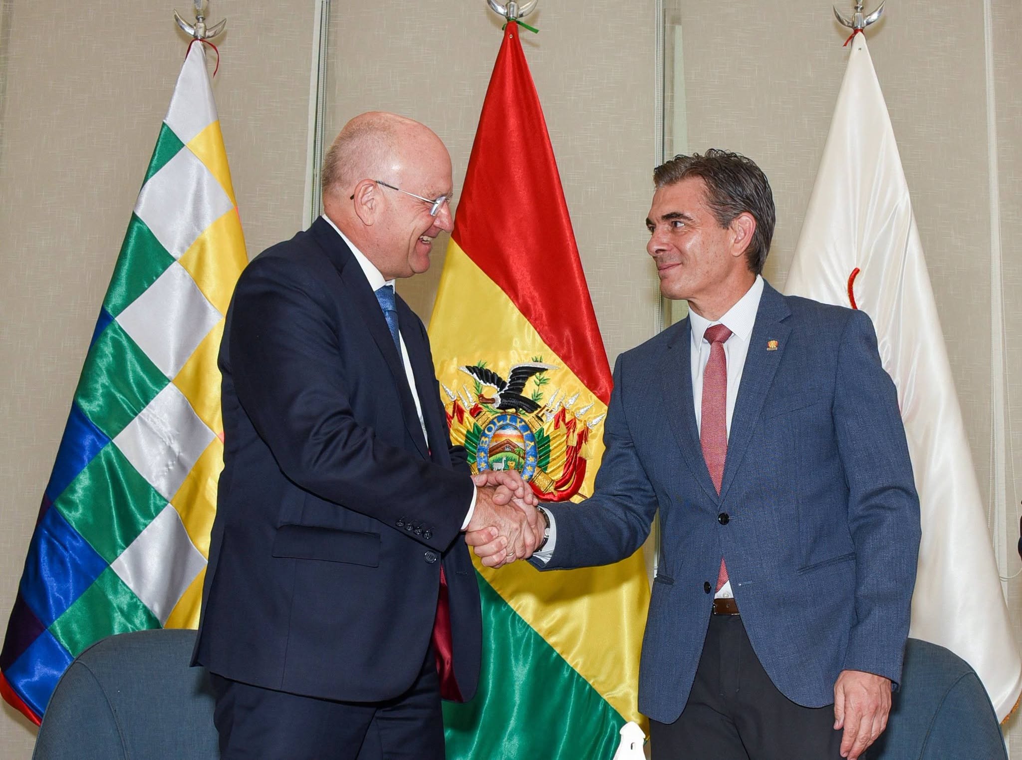 Reunión sostenida entre el Director de la UNODC y el Presidente de Bolivia. Fotos: Oficina del Presidente.