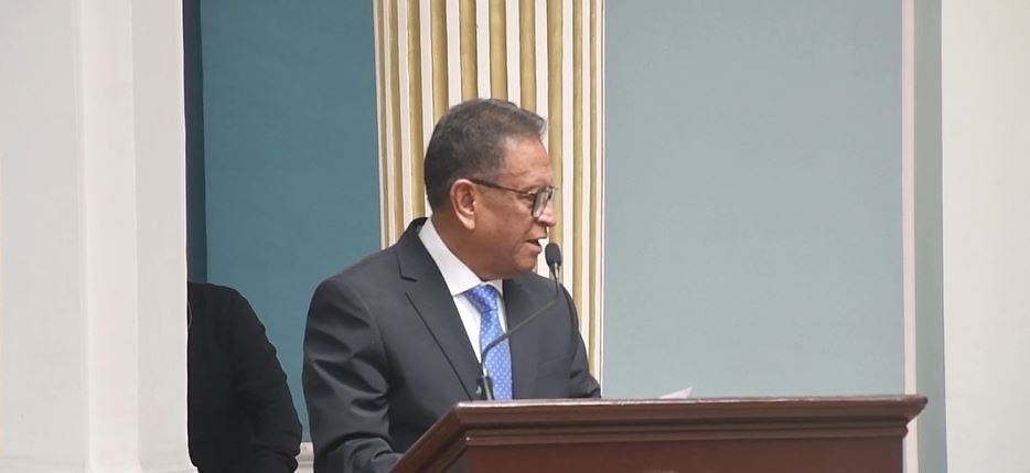 El ministro de Gobierno, Marco Antonio Oviedo, durante la presentación del Monitoreo de Cultivos de Coca de la UNODC.