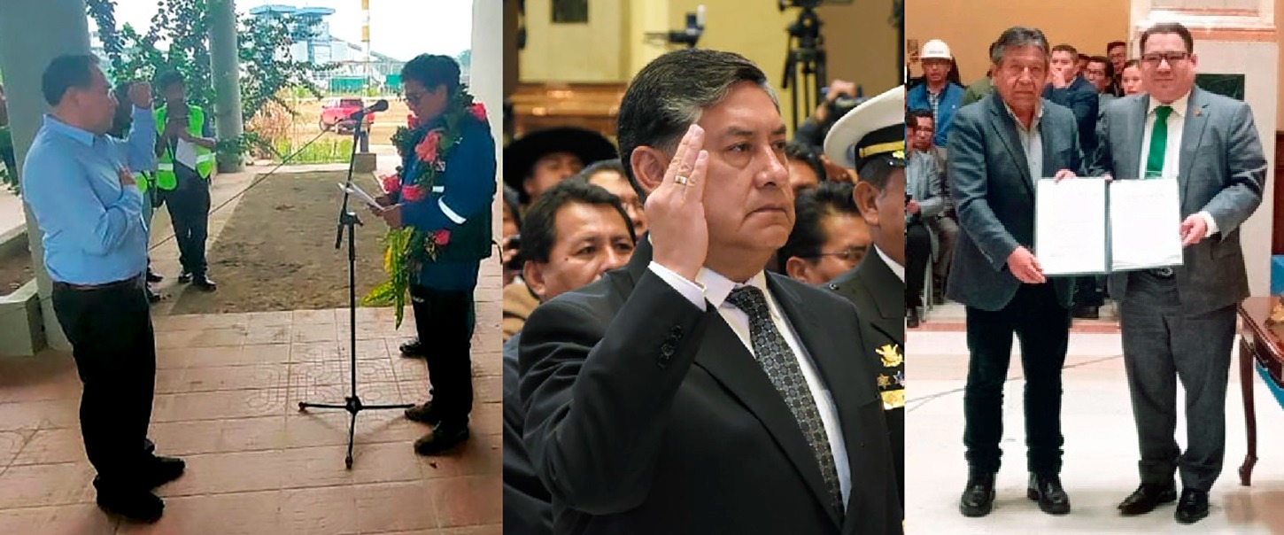 Fotos: Ministerio de Desarrollo Rural y Tierras (ex fiscal Guerrero jura como viceministro de Desarrollo Rural y Tierras), Fiscalía General del Estado (juramento de Juan Lanchipa y posesión de Roger Mariaca, junto al ex vicepresidente David Choquehuanca).